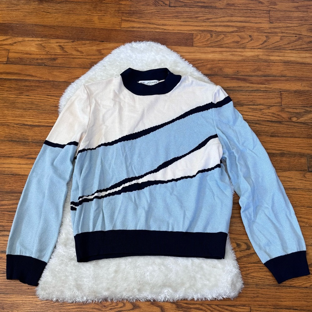 St.John Collection Colorblock Vintage Luxury Knit Quiet Luxury Sweater Sz L - Picture 1 of 10